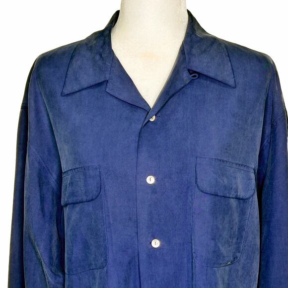 J. McLaughlin 100% Silk Blue Peachskin Button Down Long Sleeve Tunic Blouse - Picture 3 of 7